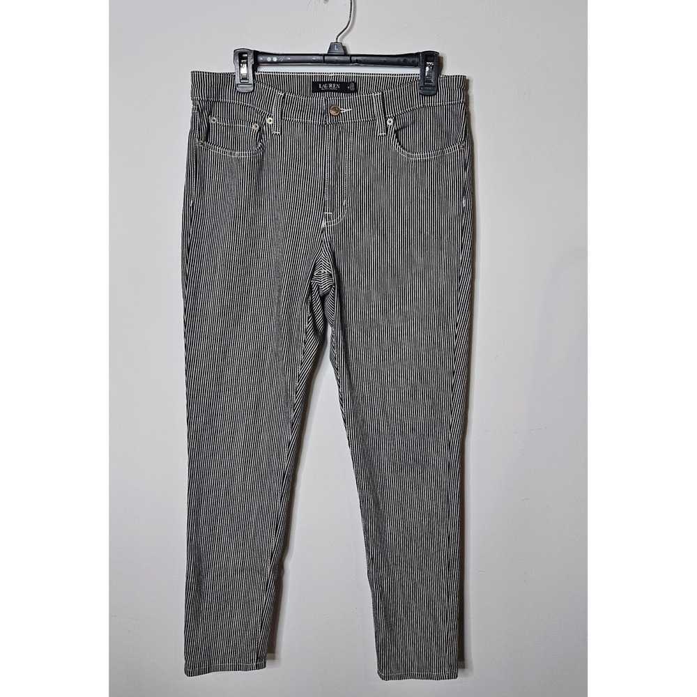 Lauren Ralph Lauren Black Label Chino Pinstripe Pant High Rise Slim Fit Size 10‎